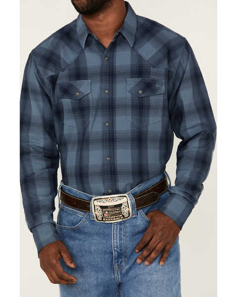 Image #4 - Blue Ranchwear Men's Large Plaid Long Sleeve Snap Western Shirt, Blue, hi-res