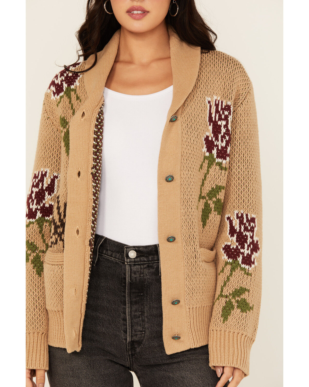 Image #3 - Tasha Pollizzi Women's Floral Horse Button-Down Sweater, Beige, hi-res