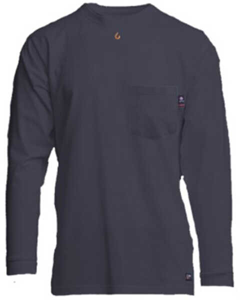 Lapco Men's FR Solid Navy Long Sleeve Work Pocket T-Shirt , Navy, hi-res