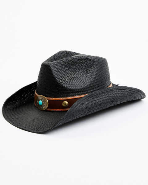 Shyanne Women's Sybil Concho Straw Cowboy Hat, Black, hi-res