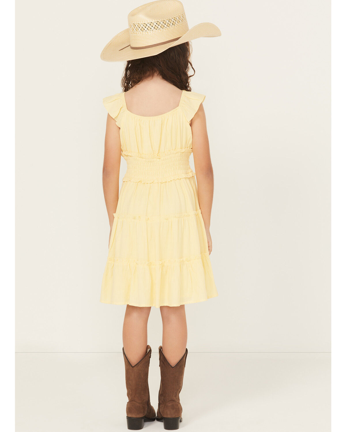 Image #4 - Ash & Violet Girls' Solid Ruffle Sleeve Dress, Yellow, hi-res