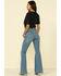 Lee Women's Medium Blue High Rise Button Front Flare Jeans, Blue, hi-res