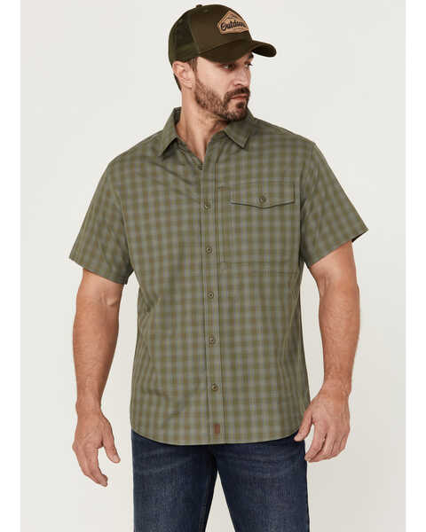 Image #1 - Brothers and Sons Men's Plaid Print Performance Short Sleeve Button Down Western Shirt, Sage, hi-res