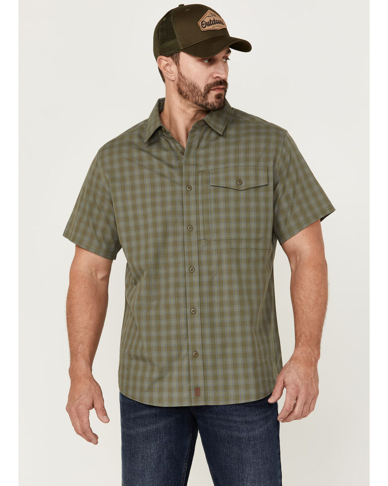 Brothers & Sons Men's Sage Plaid Performance Short Sleeve Button-Down Western Shirt, Sage, hi-res