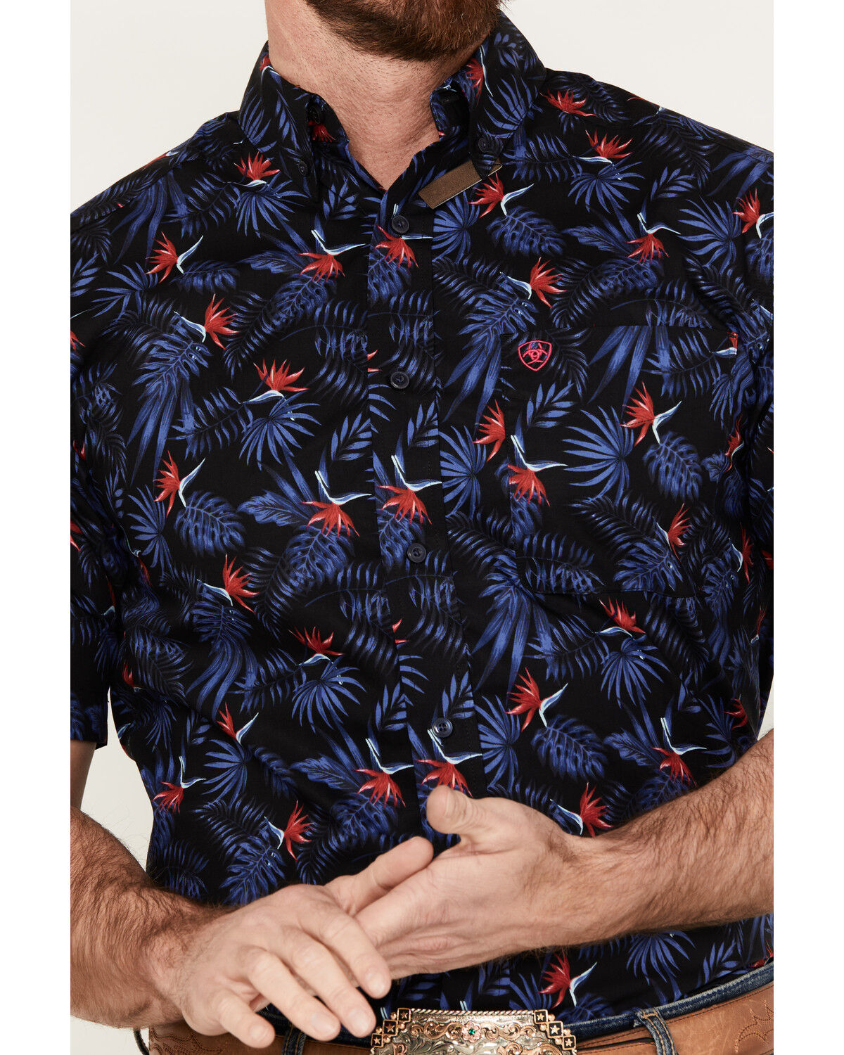Image #3 - Ariat Men's Ike Fitted Short Sleeve Button Down Western Shirt, Black, hi-res