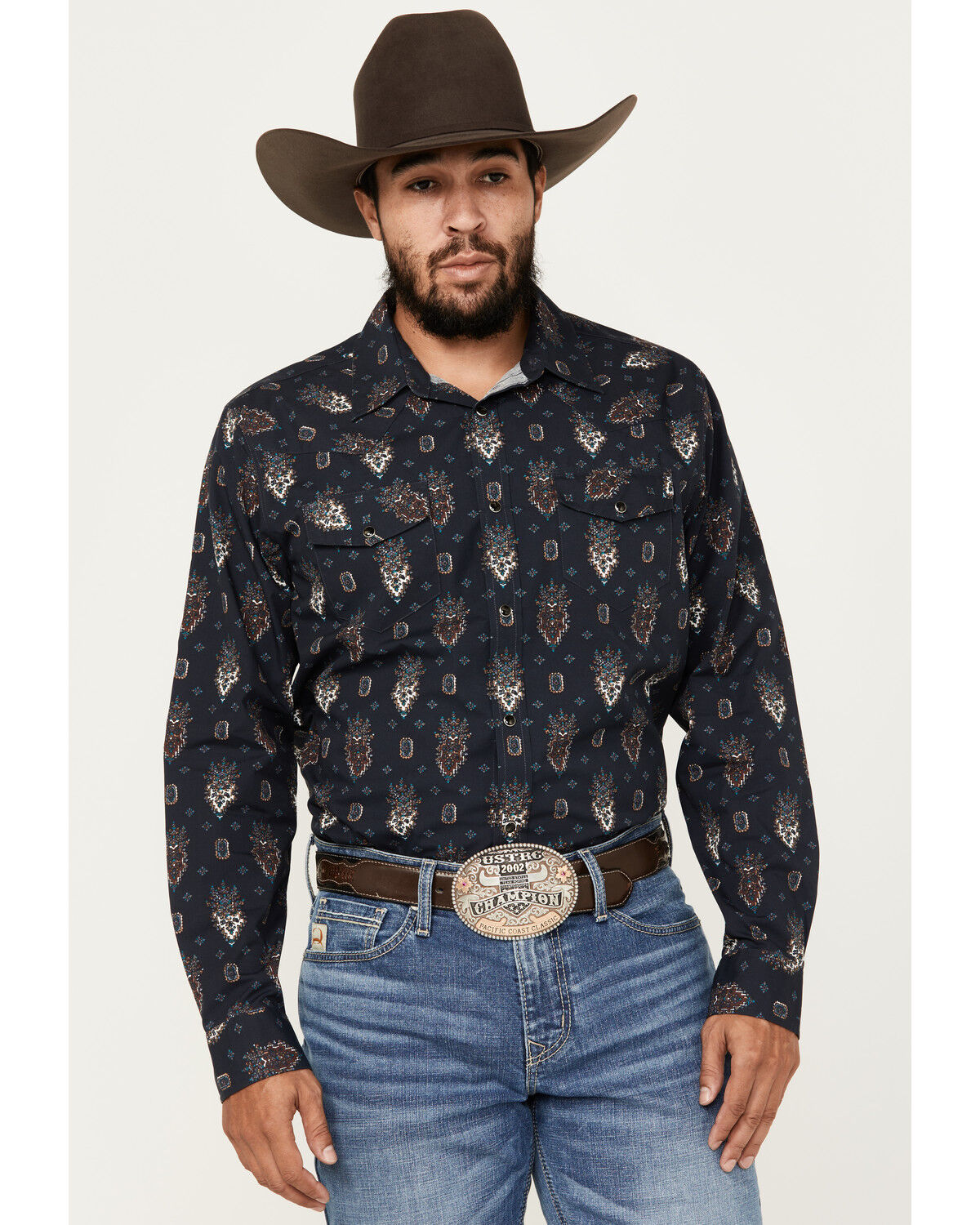 Image #1 - Gibson Trading Co Men's Mardi Gras Print Long Sleeve Snap Western Shirt, Black, hi-res