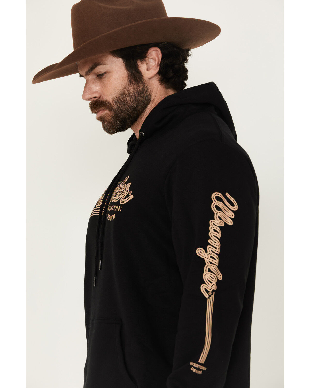 Image #2 - Wrangler Men's Logo Graphic Hooded Sweatshirt, Black, hi-res