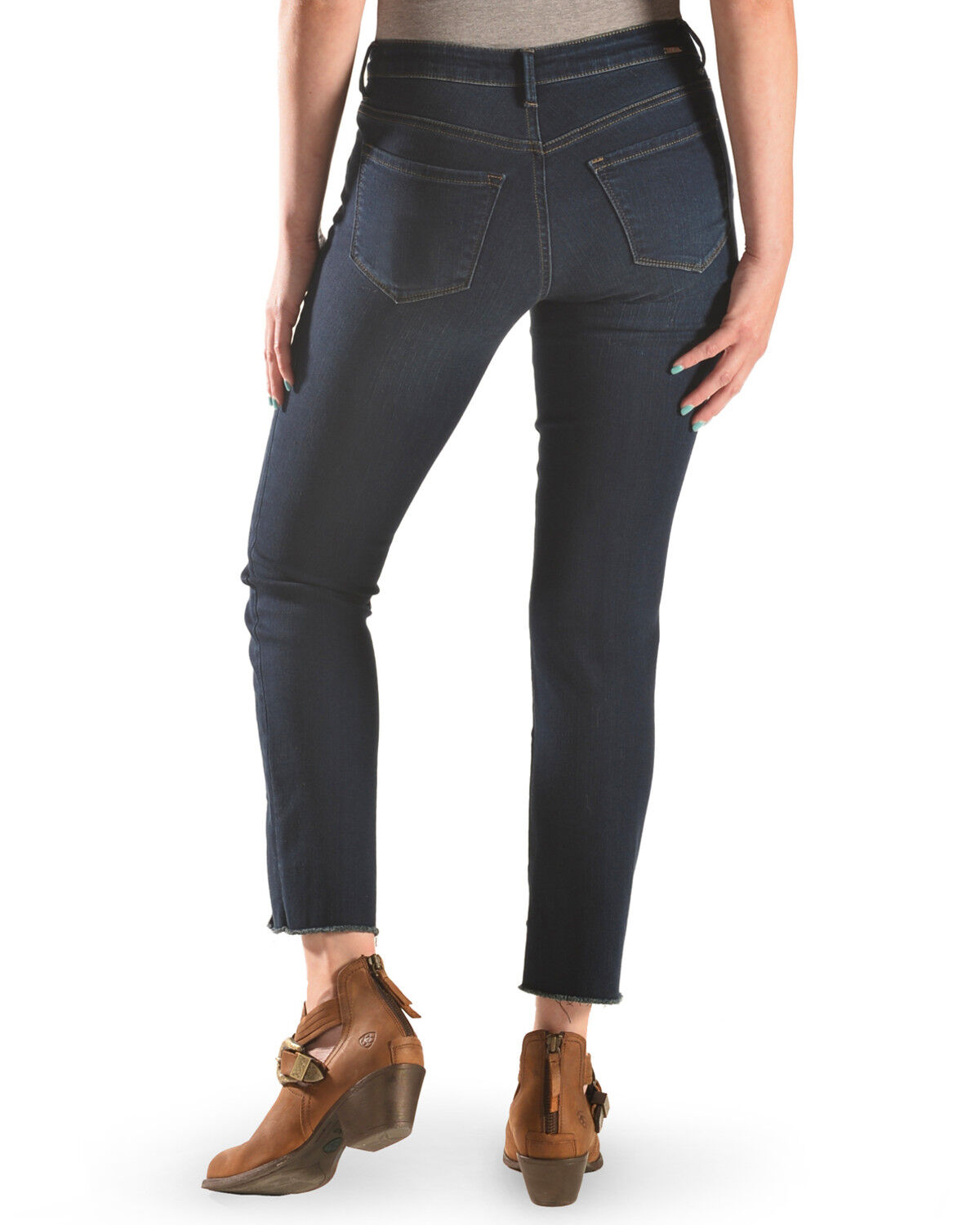 Image #3 - Tractr Women's Front Fray Panel Step Hem Jeans, Indigo, hi-res