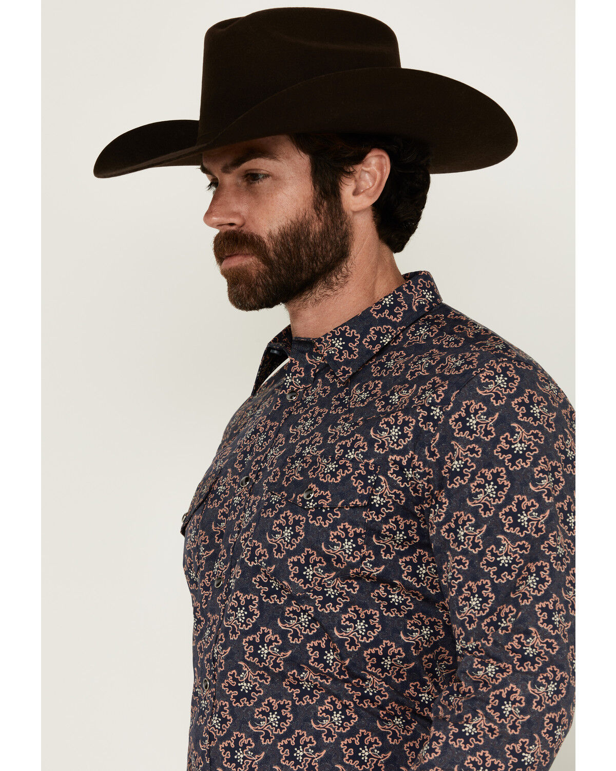 Image #2 - Gibson Trading Co Men's Garret Floral Print Long Sleeve Snap Western Shirt, Navy, hi-res