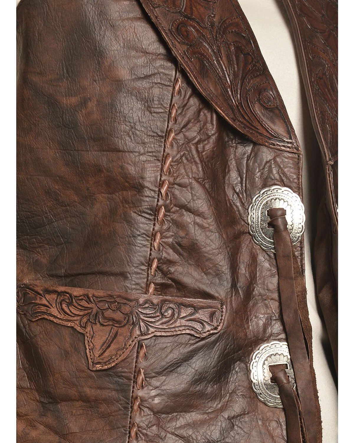 Image #2 - Kobler Floral Tooled Leather Vest, Brown, hi-res
