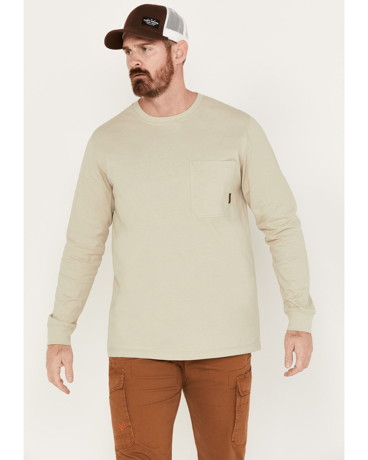 Image #1 - Hawx Men's Forge Long Sleeve Work Pocket T-Shirt, Taupe, hi-res