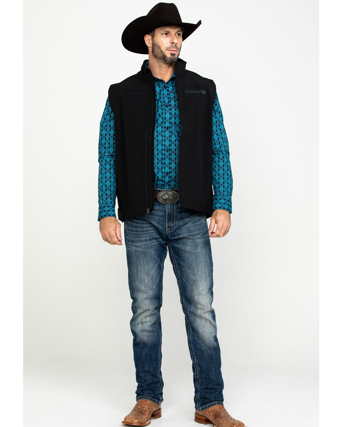 Image #6 - Cinch Men's Solid Bonded Softshell Zip Vest, Black, hi-res