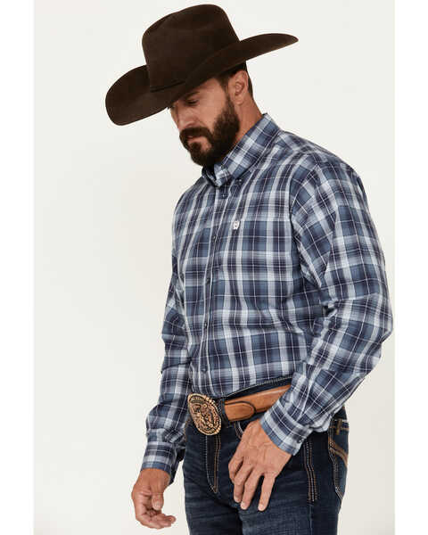 Image #2 - Cinch Men's Plaid Print Long Sleeve Button-Down Western Shirt, Blue, hi-res