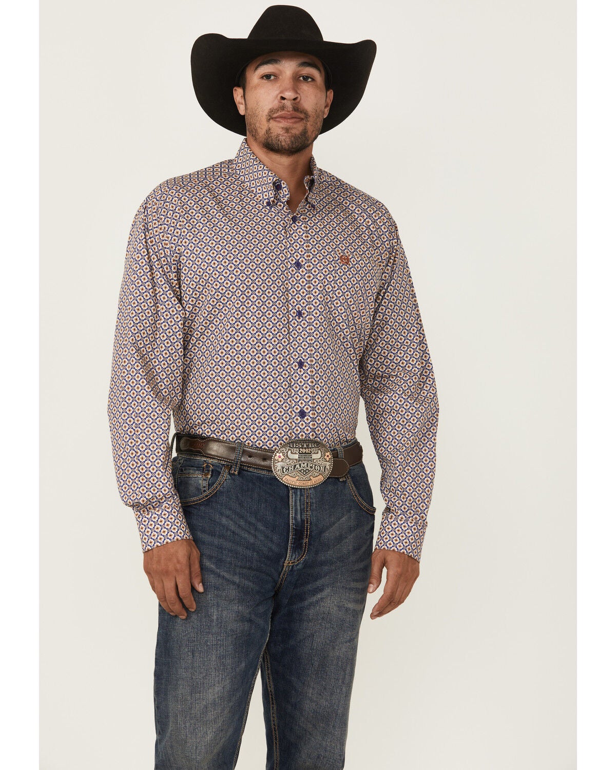 Cinch Men's Floral Geo Print Long Sleeve Button-Down Western Shirt, Purple, hi-res