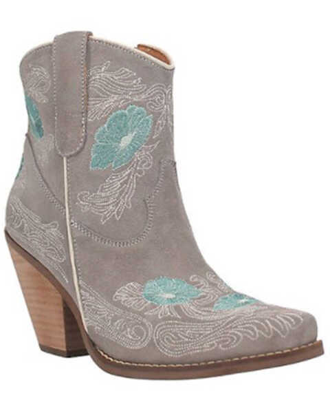 Dingo Women's Grey Tootsie Floral Embroidered Western Fashion Bootie - Snip Toe , Grey, hi-res
