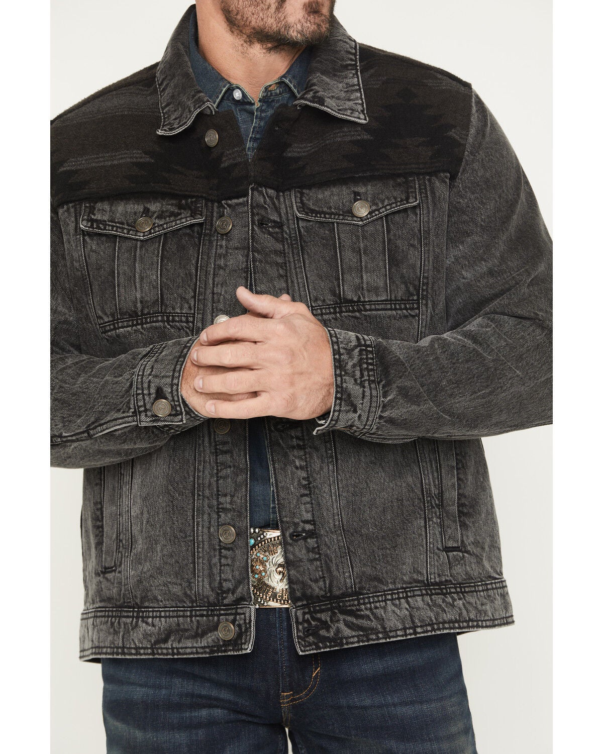 Image #3 - Cody James Men's Blanket Yoke Denim Jacket, Black, hi-res