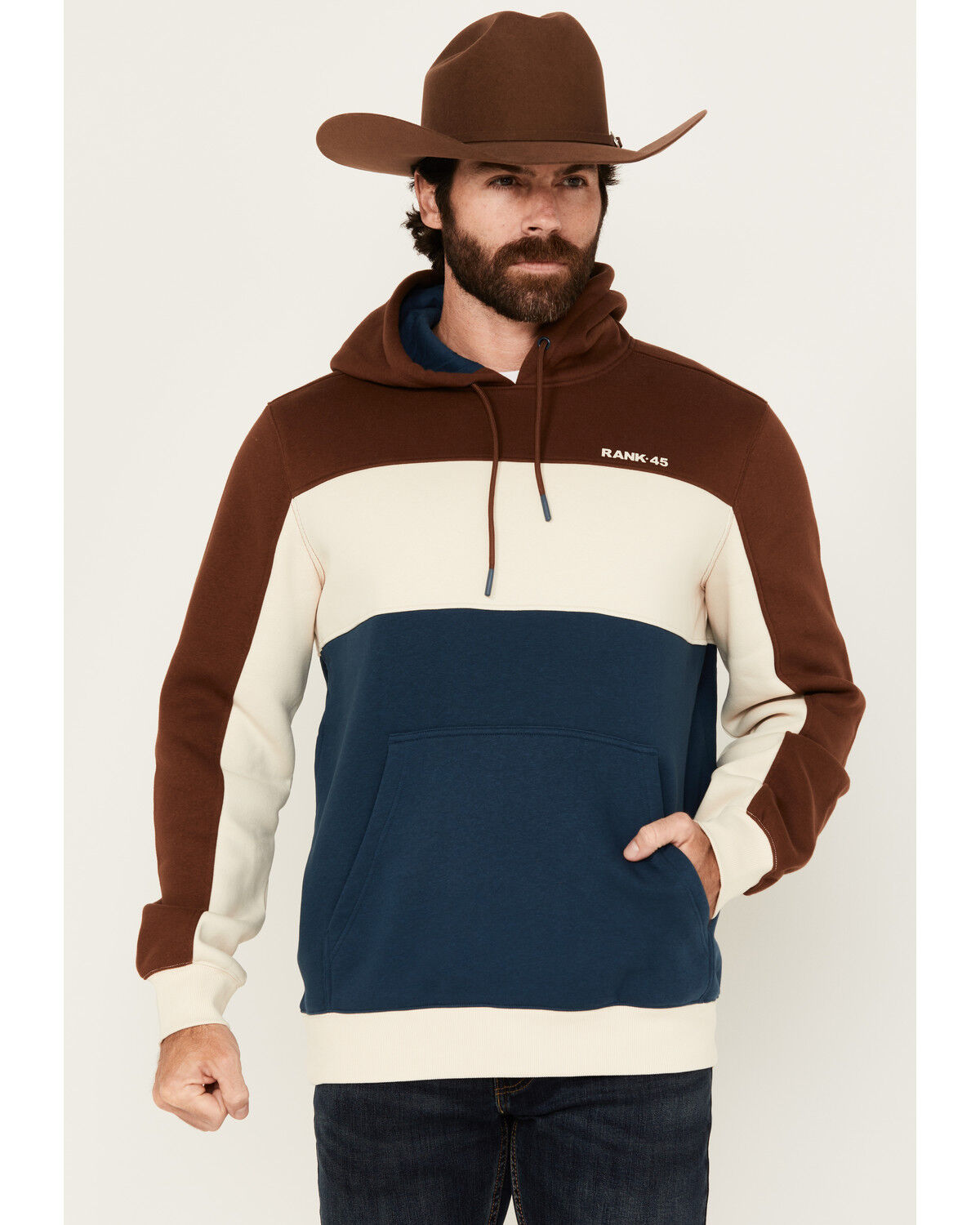 Image #1 - RANK 45® Men's Triple Color Block Hooded Sweatshirt, Tan, hi-res
