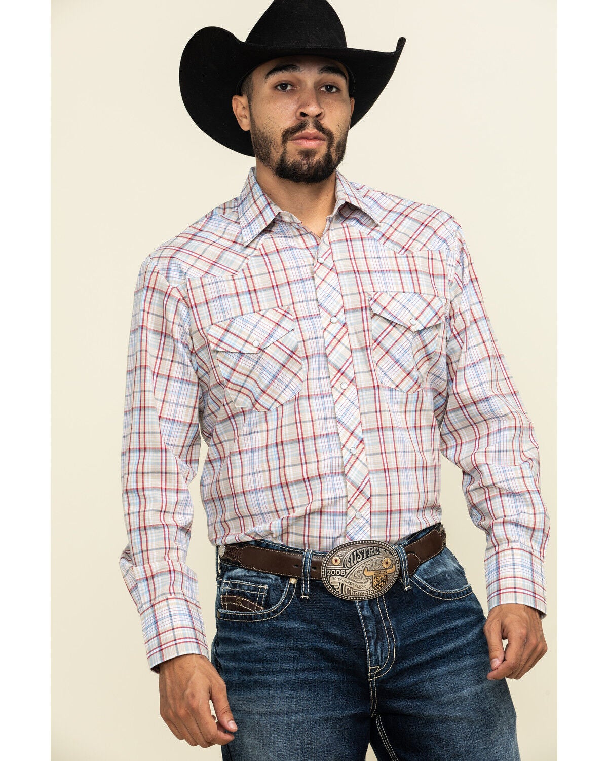 Roper Men's Classic Tan Plaid Long Sleeve Western Shirt, Tan, hi-res