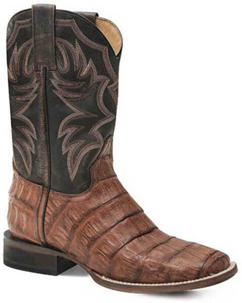Roper Men's All In Caiman Belly Western Boots - Square Toe, Tan, hi-res