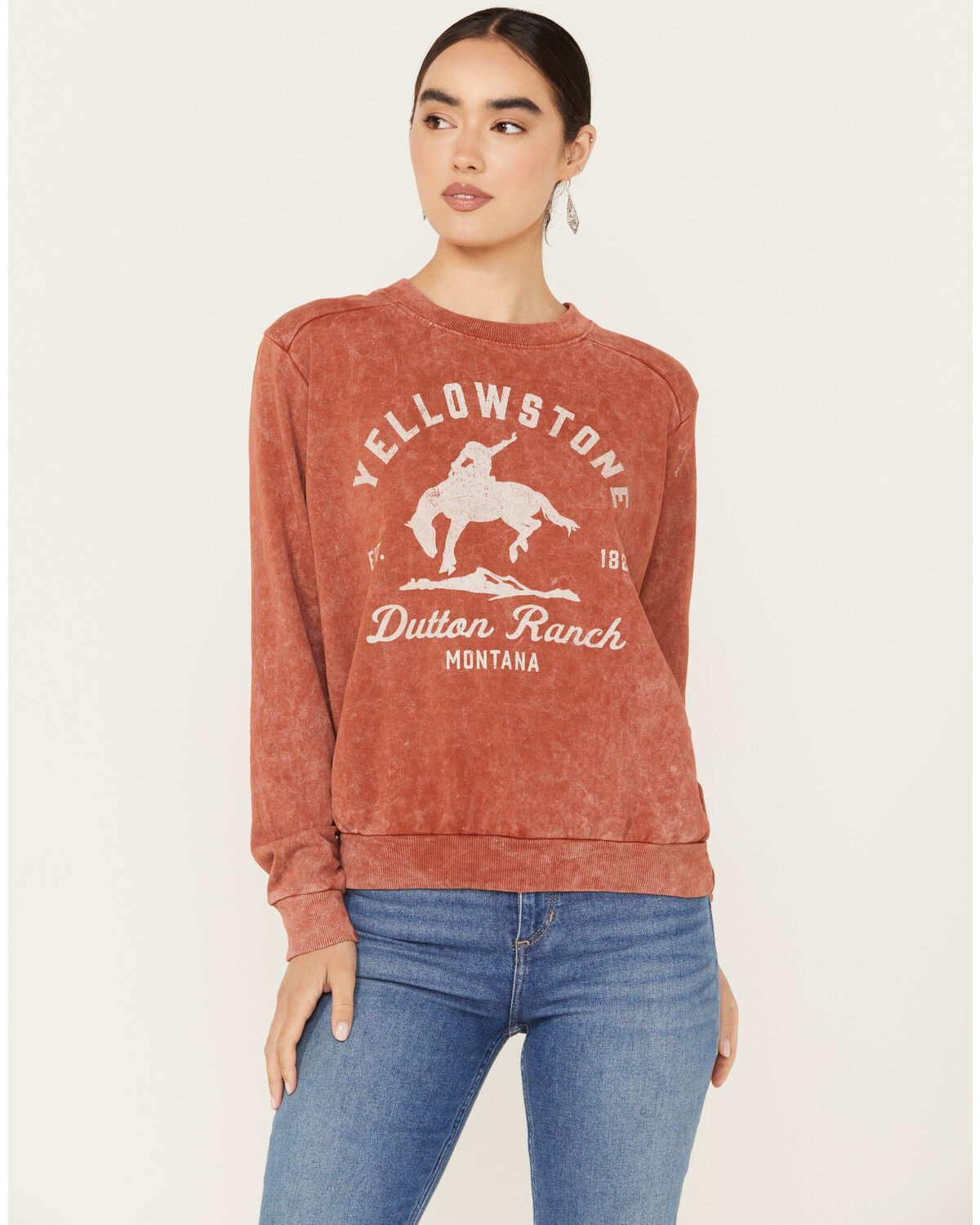 Image #1 - Paramount Network's Yellowstone Women's Bucking Horse Crew Neck Sweatshirt, Rust Copper, hi-res