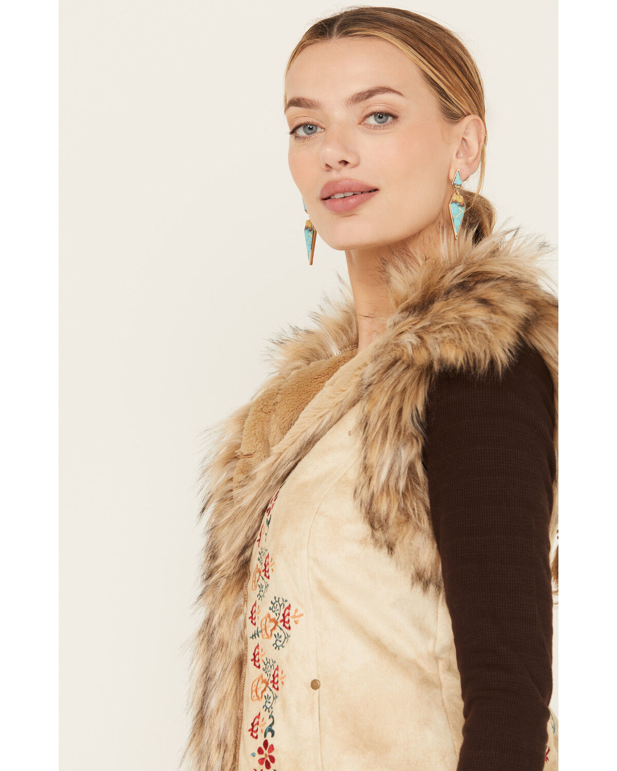Image #2 - Tasha Polizzi Women's Chateau Faux Suede Embroidered Vest, Tan, hi-res