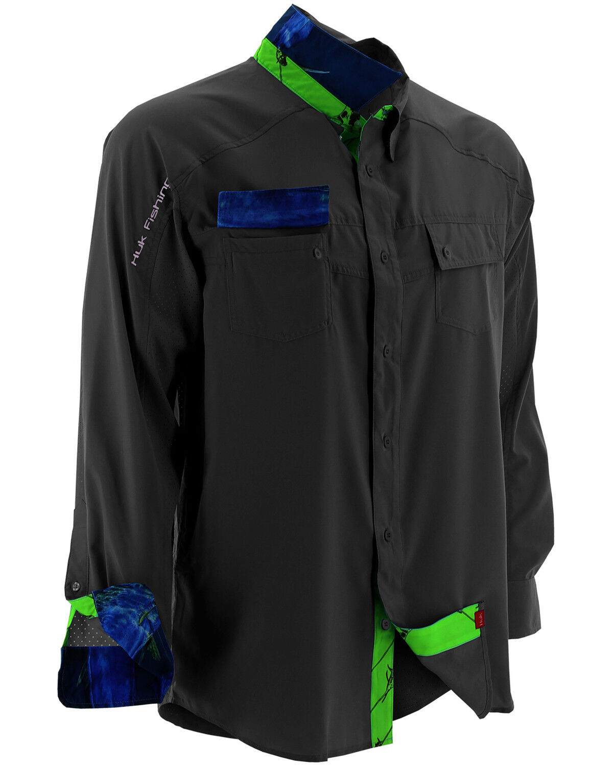 Image #2 - Huk Performance Fishing Men's Next Level Long Sleeve Button Down Woven Shirt, Black, hi-res