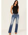 Image #3 - Miss Me Women's Medium Wash Mid Rise Southwestern Print Pocket Bootcut Stretch Denim Jeans, Medium Wash, hi-res