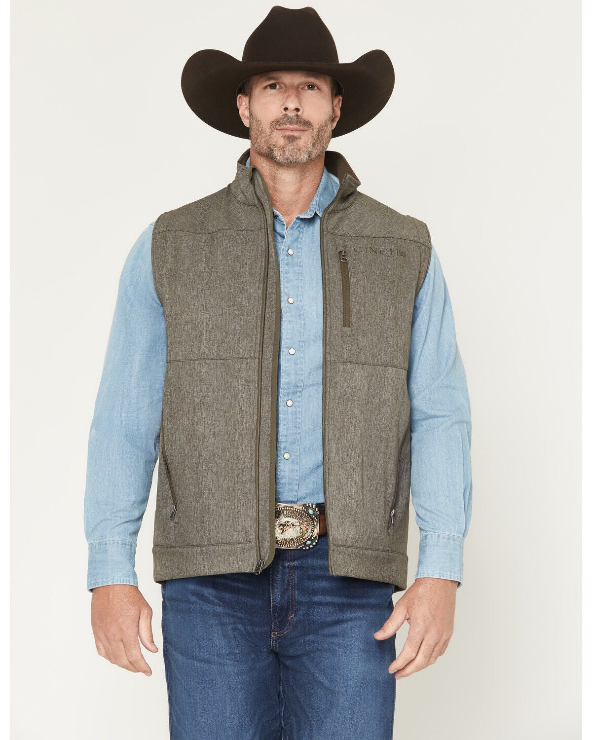 Cinch Men's Bonded Concealed Carry Softshell Vest, Olive, hi-res