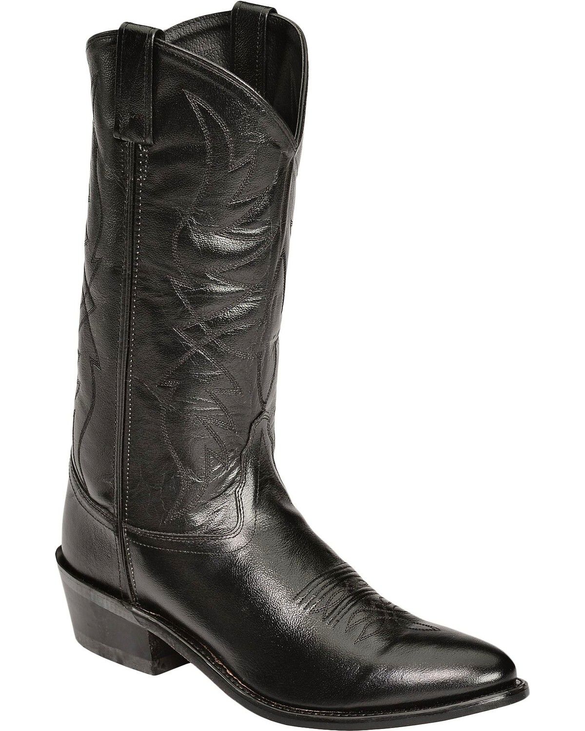 Image #1 - Old West Men's Smooth Leather Western Boots - Round Toe, Black, hi-res