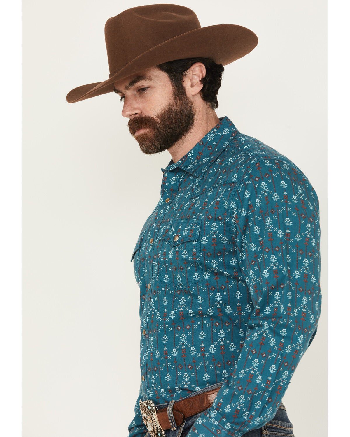 Image #2 - Wrangler Retro Men's Floral Print Long Sleeve Snap Western Shirt, Blue, hi-res