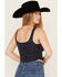 Image #4 - Originality Women's Floral Print Eyelet Cropped Corset Top, Navy, hi-res