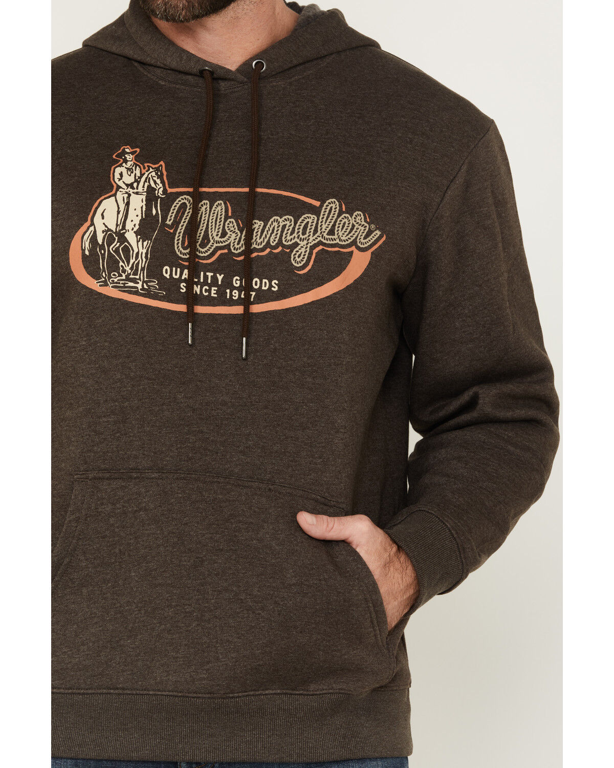 Image #3 - Wrangler Men's Cowboy and Rope Logo Graphic Hooded Sweatshirt, Brown, hi-res