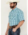 Image #2 - Wrangler 20X Men's Plaid Print Short Sleeve Snap Stretch Western Shirt , Blue, hi-res