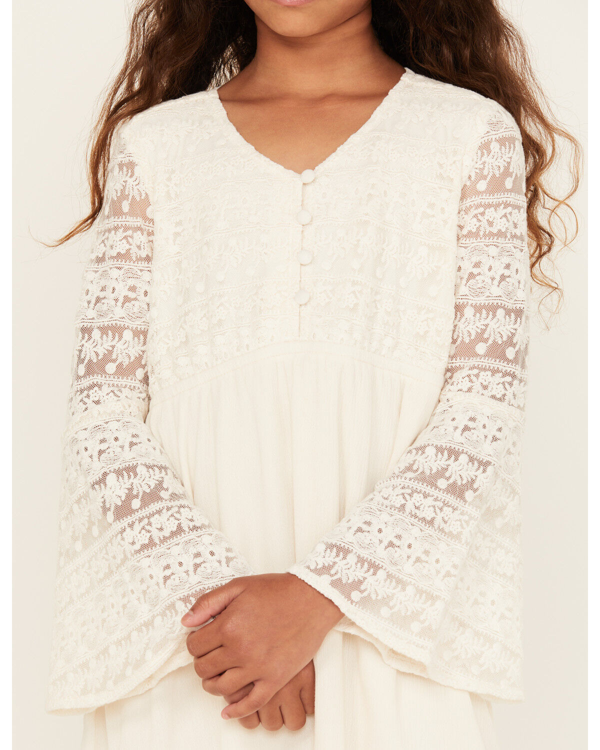 Image #3 - Shyanne Girls' Lace Long Sleeve Button-Down Mini Dress, Off White, hi-res