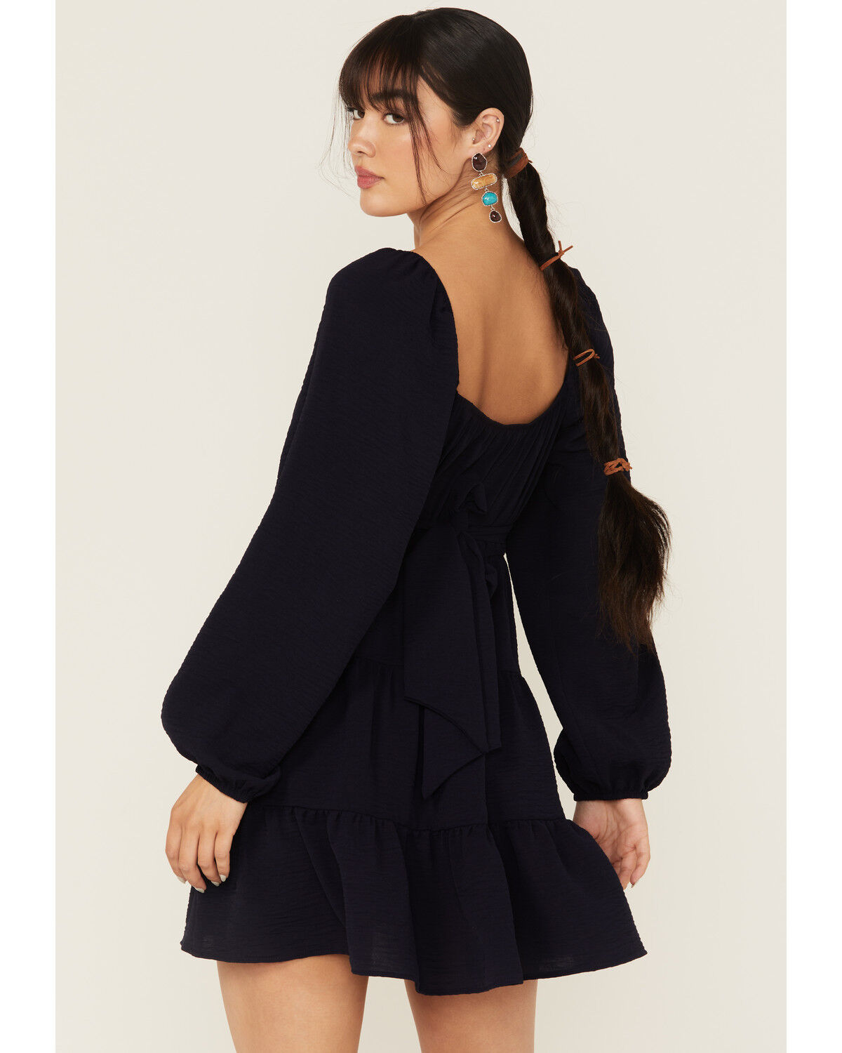Image #4 - Originality Women's Boot Barn Exclusive Solid Long Sleeve Mini Dress, Navy, hi-res