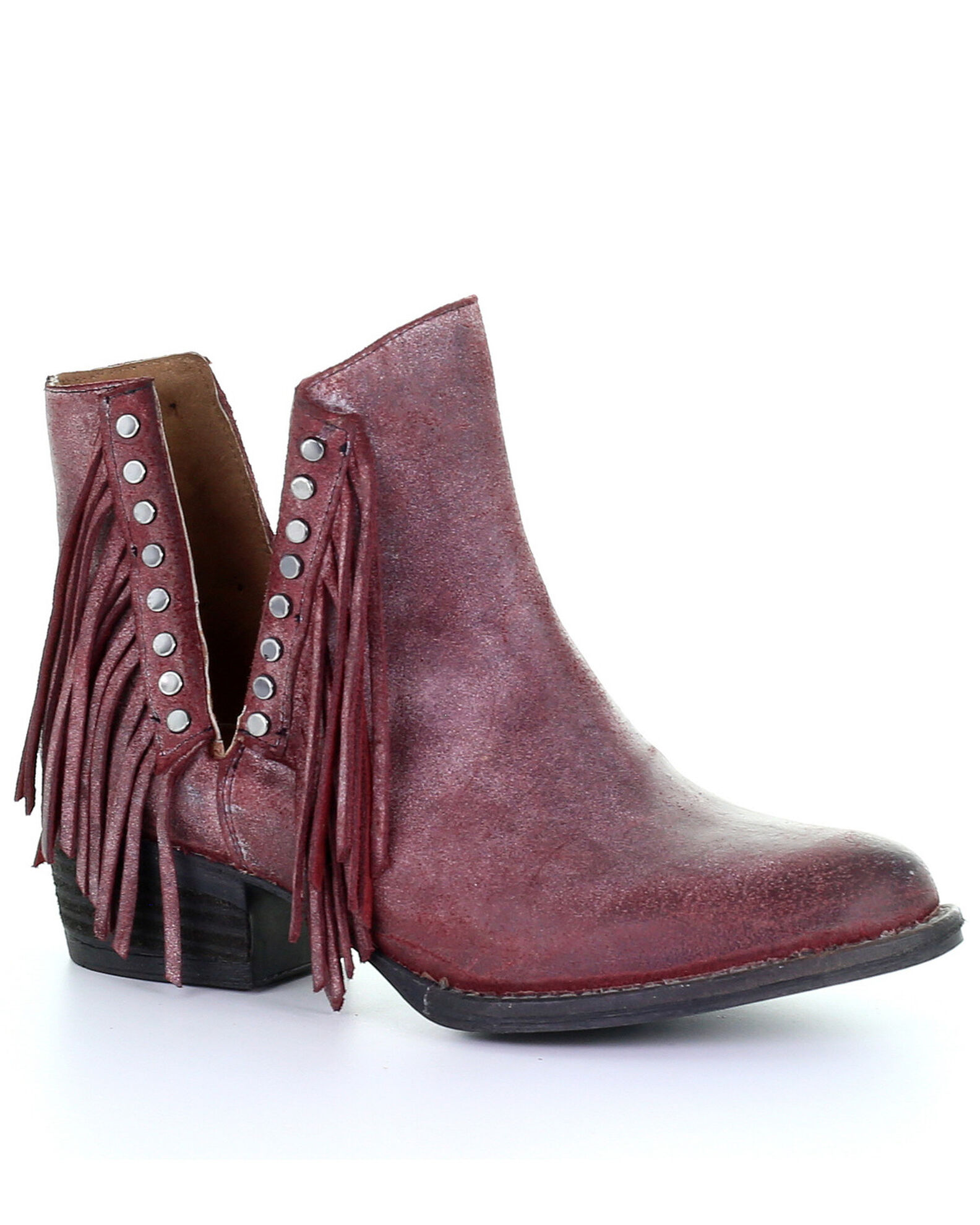 Circle G Women s Wine Studded Fringe Booties Round Toe Country