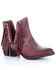 Circle G Women's Wine Studded Fringe Booties - Round Toe, Wine, hi-res