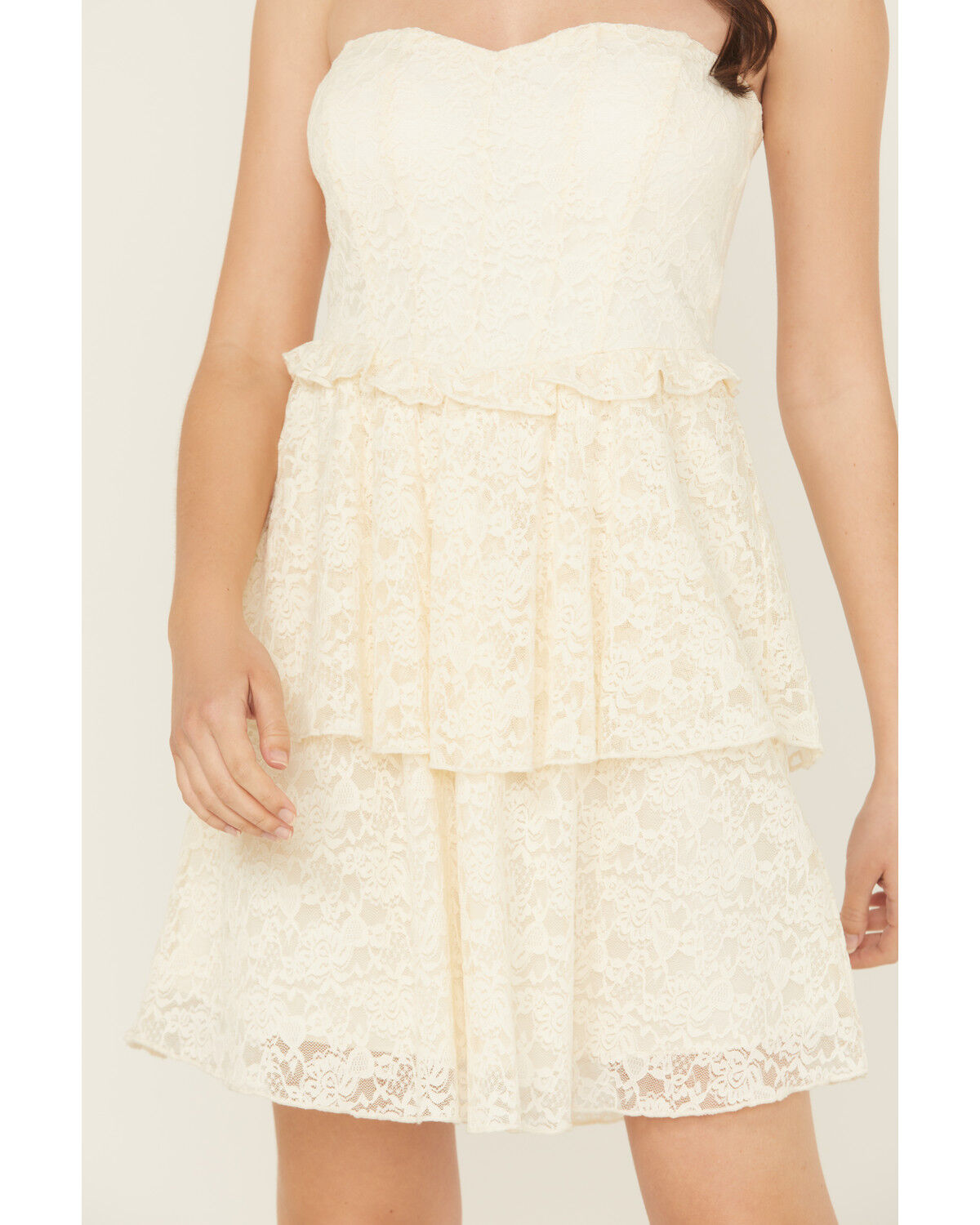 Image #3 - Originality Women's Boot Barn Exclusive Lace Tiered Mini Dress, Ivory, hi-res