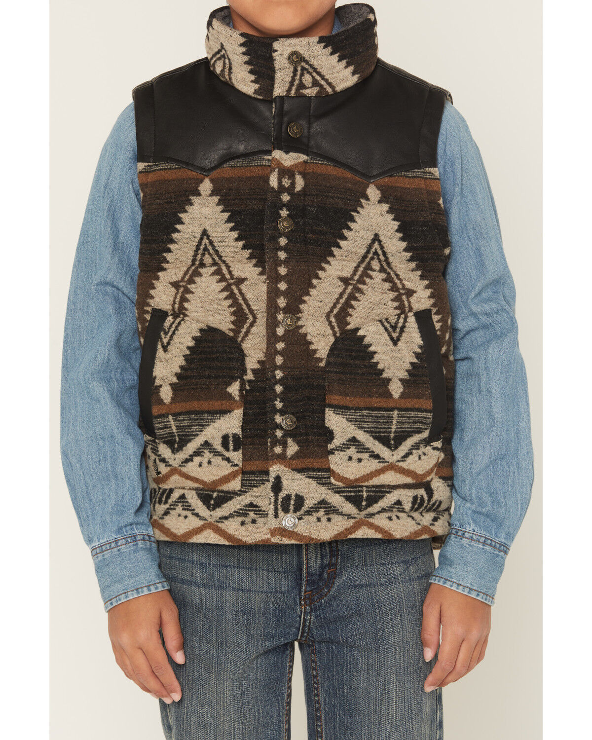 Image #3 -  Cody James Boys' Oil Slick Southwestern Print Vest, Dark Brown, hi-res