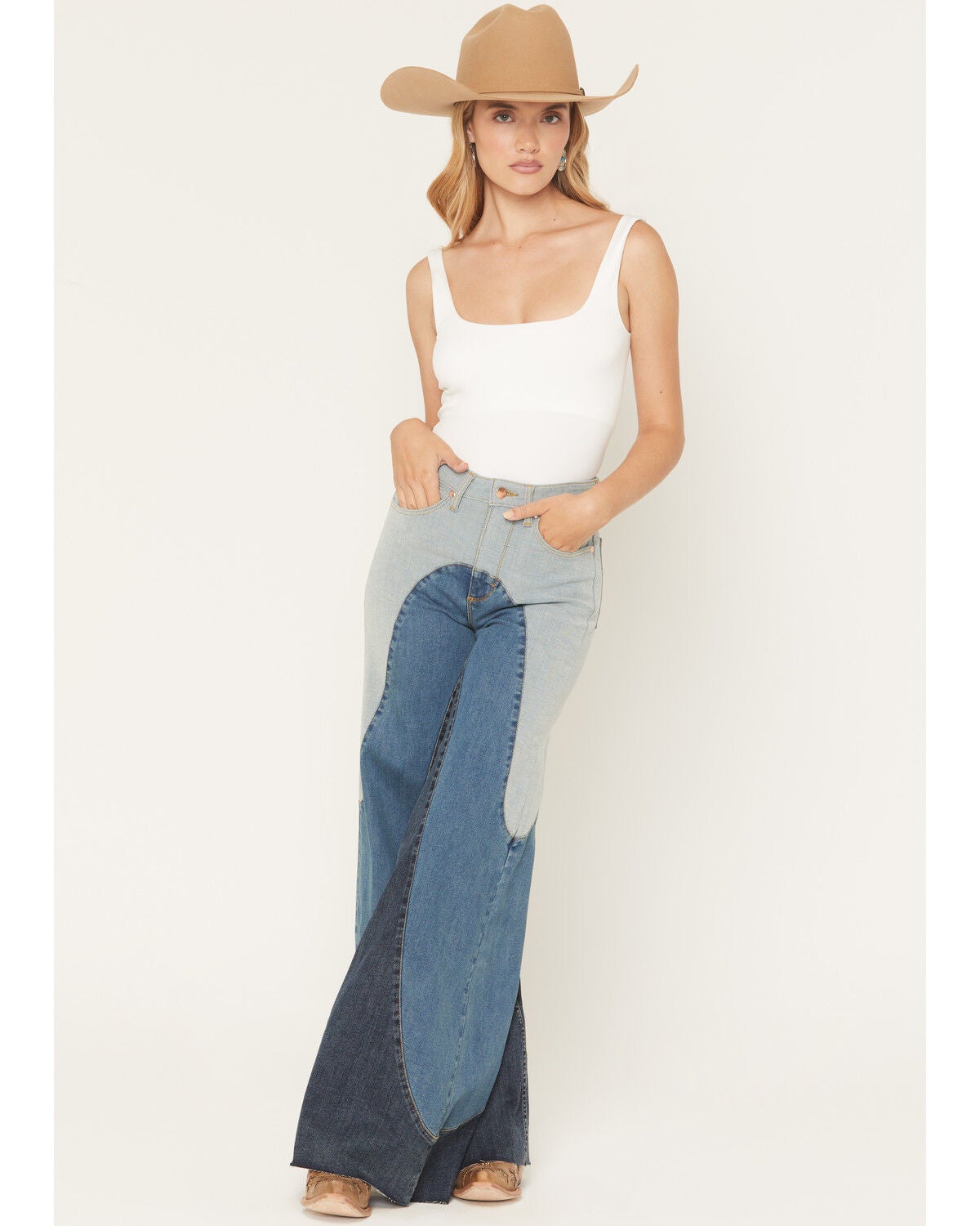 Image #1 - Wrangler X Lainey Wilson Women's High Rise Groovy Wide Leg Stretch Denim Jeans, Multi, hi-res