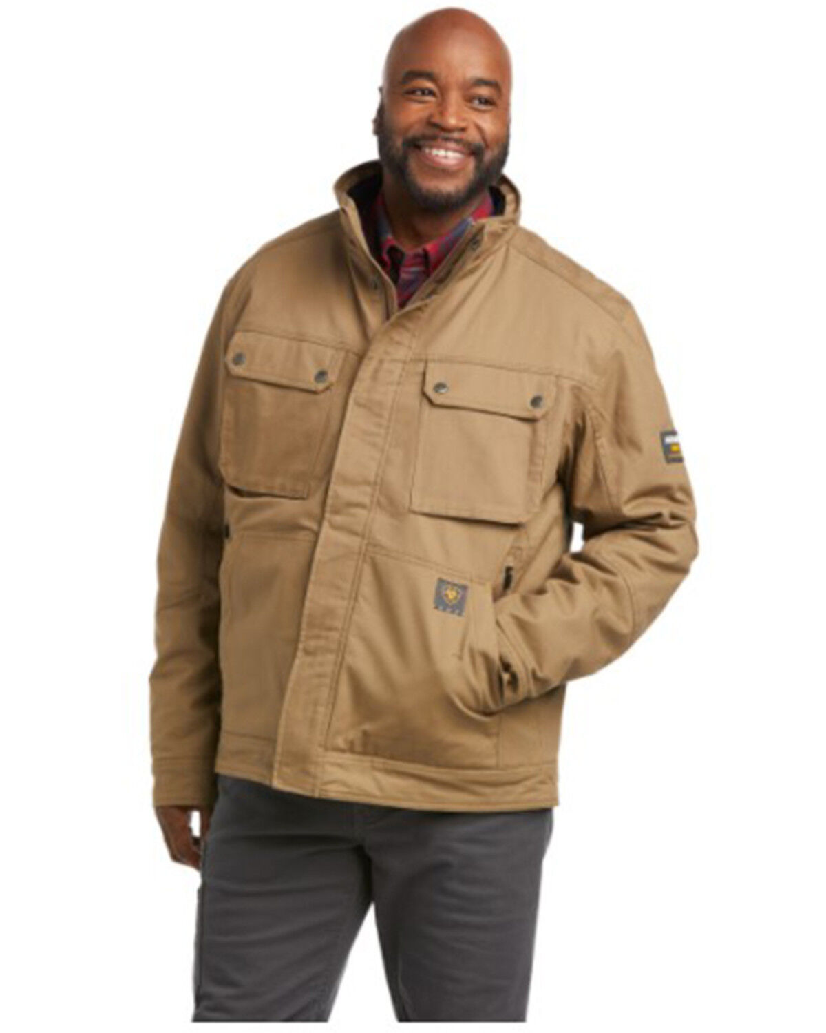 Image #1 - Ariat Men's Field Khaki Rebar MaxMove 2.0 Cordura Snap-Front Insulated Work Jacket, Brown, hi-res