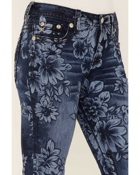 Image #2 - Miss Me Women's Floral Print Dark Wash Mid Rise Stretch Skinny Jeans, Blue, hi-res