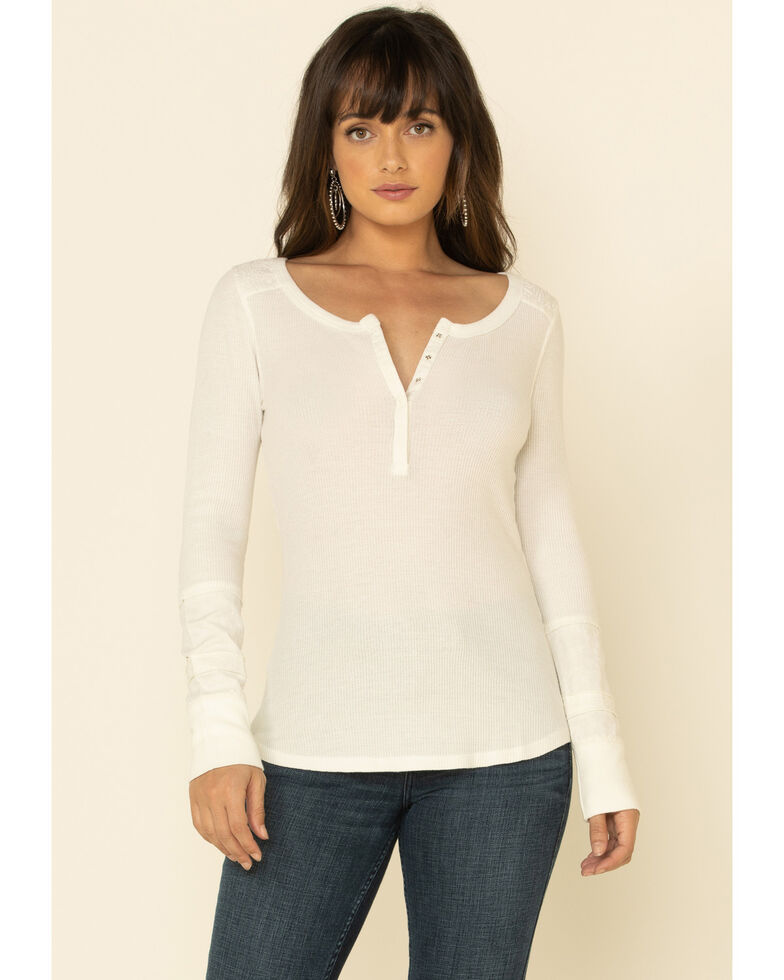 Idyllwind Women's Ivory Starlit Steamed Henley Top, Ivory, hi-res