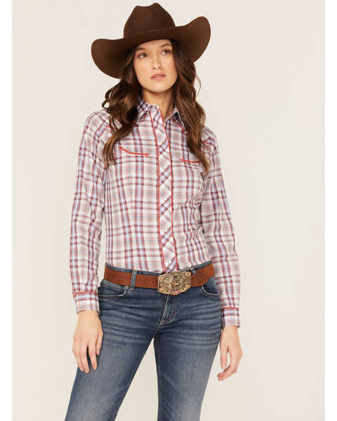 Roper Women's Plaid Print Long Sleeve Snap Western Shirt, Multi, hi-res