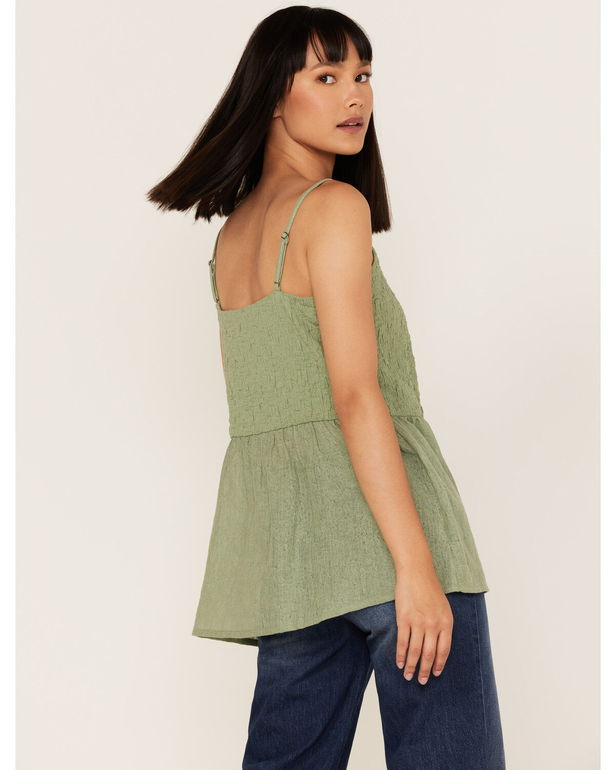Image #4 - Cleo + Wolf Women's Smocked Button Front Woven Tank Top, Loden, hi-res