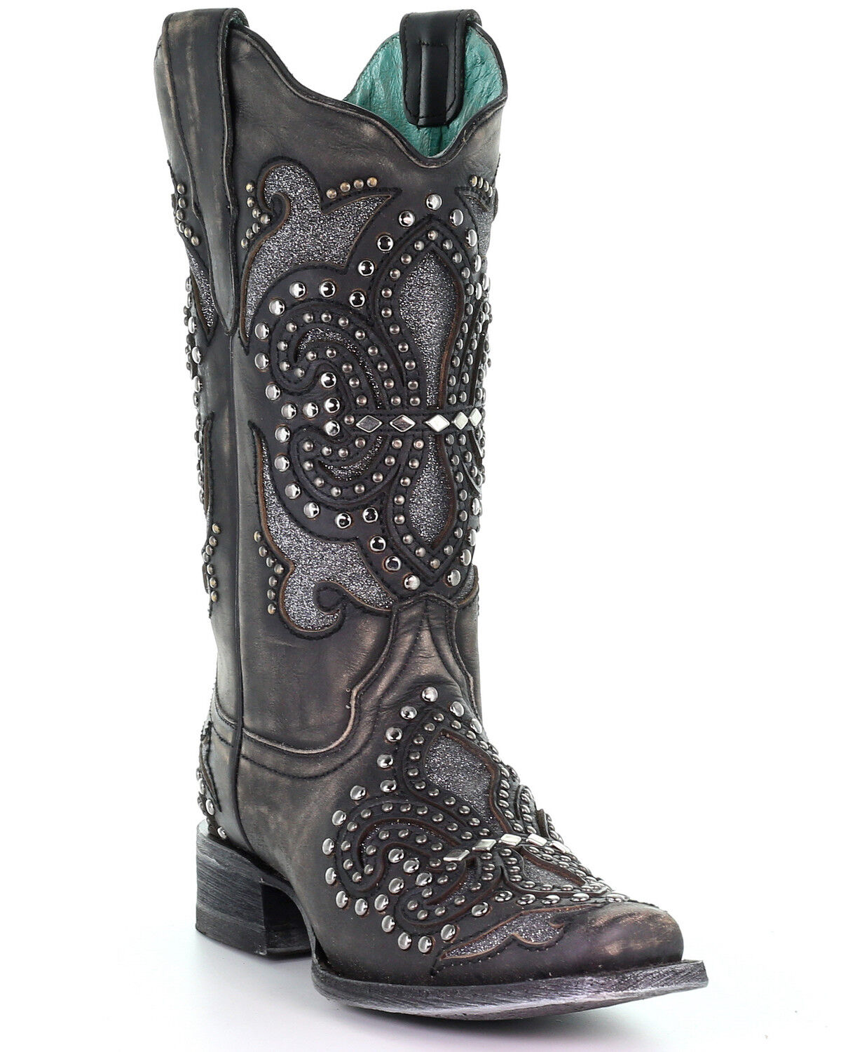 womens black square toe western boots