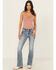 Image #3 - Miss Me Women's Dark Wash Mid Rise Floral Cross Pocket Stretch Denim Jeans, Dark Wash, hi-res
