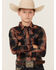 Image #1 - Cody James Boys' Trouble Dobby Plaid Print Long Sleeve Snap Western Shirt, Navy, hi-res