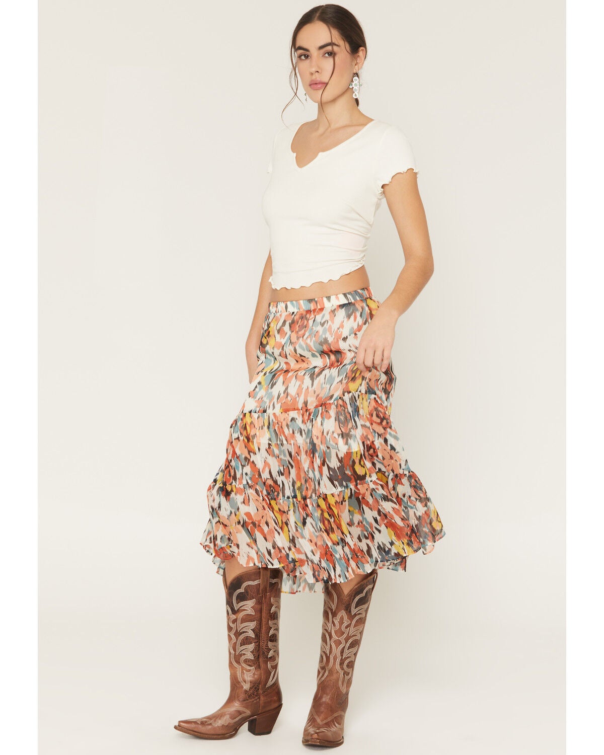 Image #3 - Shyanne Women's Anderson Floral Print Tiered Midi Skirt, Cream, hi-res
