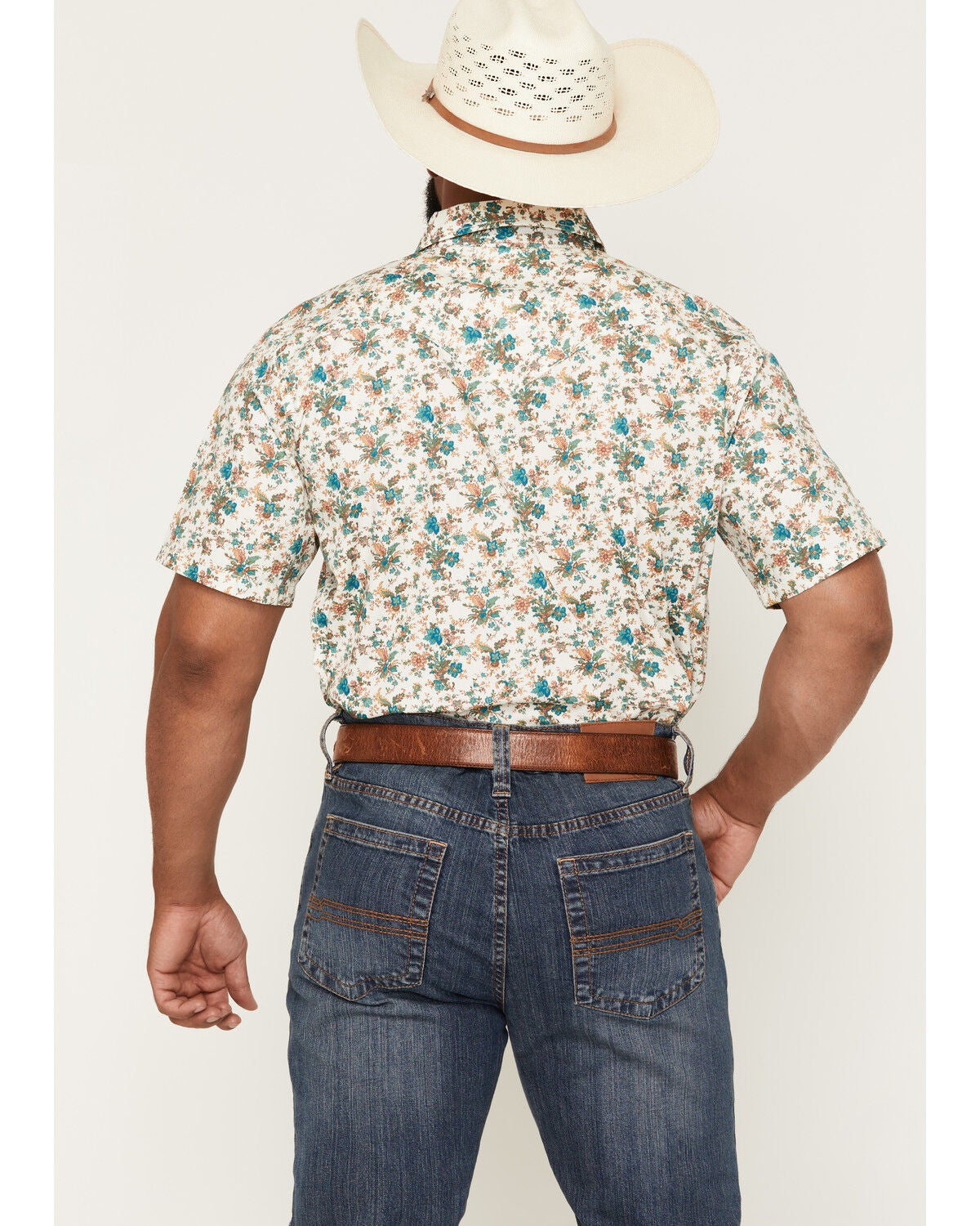 Image #4 - Cody James Men's Blossom Floral Print Short Sleeve Snap Western Shirt, Cream, hi-res